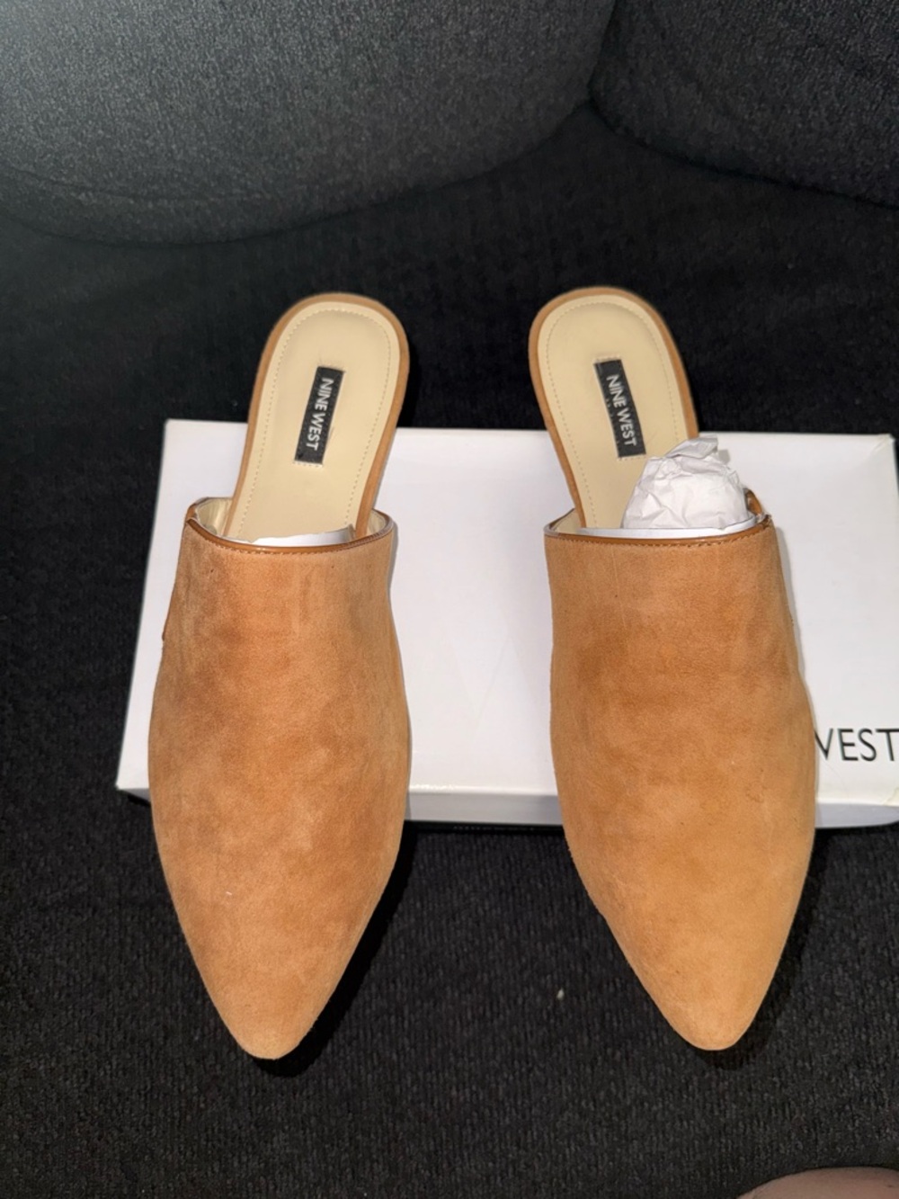 Nine West Camel Suede Pointed Mule Slides